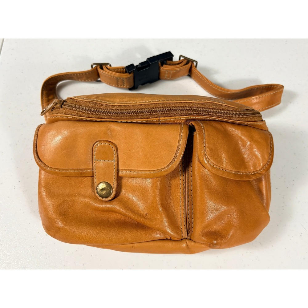 Vintage Ellington Tan Leather Fanny Pack Waist Bag Belt Pouch Brown